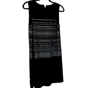 St John Silver Studded Black Wool Sheath Dress Size 6 New